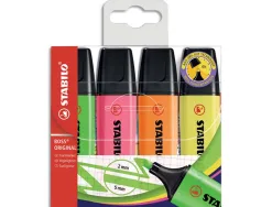 Surligneur stabilo boss tracé 2/5mm pointe biseautée encre universelle base eau résistante lumière pochette 8 unités