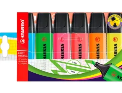 Surligneur stabilo boss tracé 2/5mm pointe biseautée encre universelle base eau résistante lumière pochette 6 unités