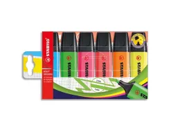 Surligneur stabilo boss tracé 2/5mm pointe biseautée encre universelle base eau résistante lumière pochette 6 unités