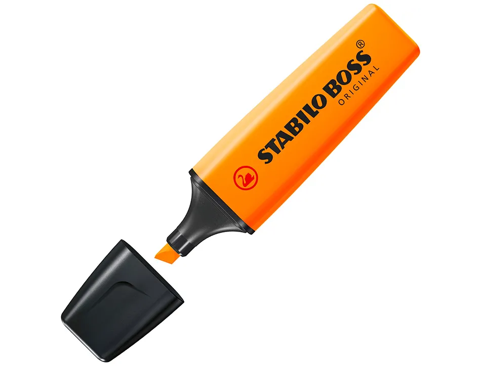 Surligneur stabilo boss tracé 2/5mm pointe biseautée encre universelle base eau résistante lumière coloris orange