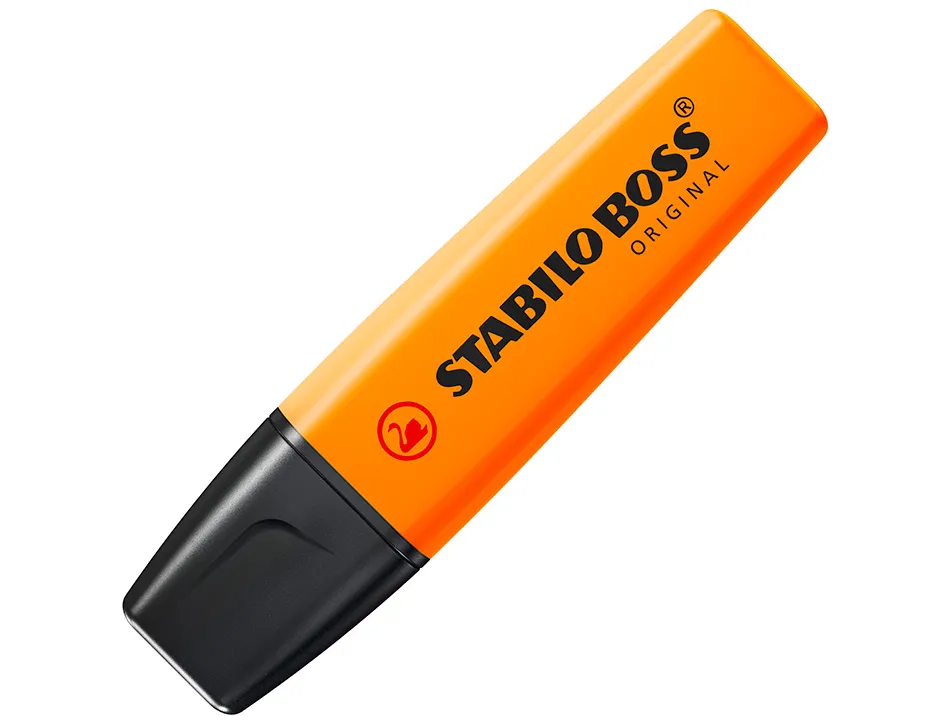 Surligneur stabilo boss tracé 2/5mm pointe biseautée encre universelle base eau résistante lumière coloris orange