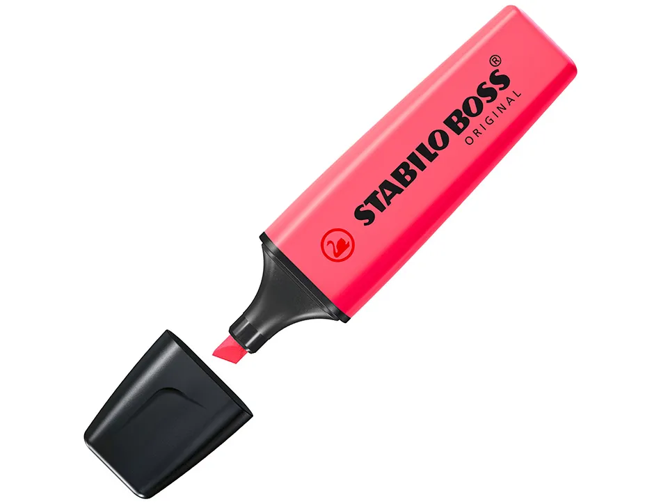 Surligneur stabilo boss tracé 2/5mm pointe biseautée encre universelle base eau résistante lumière coloris rose
