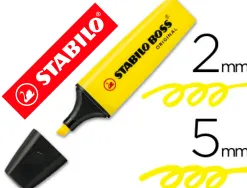 Surligneur stabilo boss tracé 2/5mm pointe biseautée encre universelle base eau résistante lumière coloris jaune