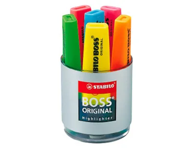 Surligneur stabilo boss tracé 2/5mm pointe biseautée encre universelle base eau résistante lumière pot 6 unités
