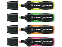 Surligneur stabilo green boss écologique pointe biseautée encre universelle base eau résistante lumière couleur jaune