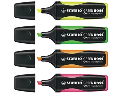 Surligneur stabilo green boss écologique pointe biseautée encre universelle base eau résistante lumière couleur jaune