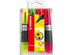 Surligneur stabilo luminator tracé 2/5mm encre liquide niveau visible base ergonomique pochette 4 unités