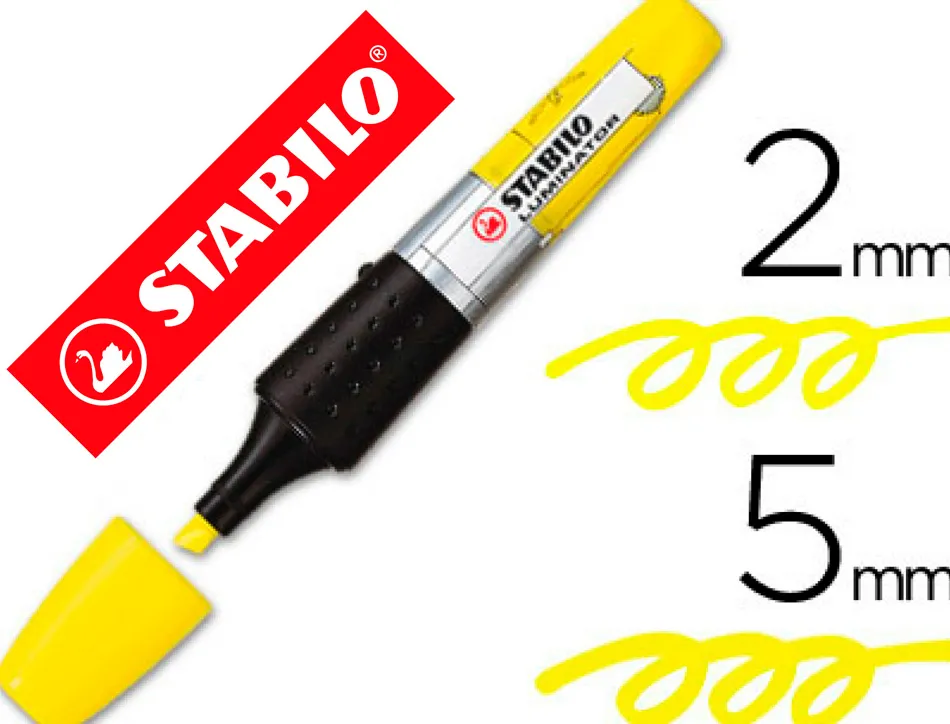 Surligneur stabilo luminator tracé 2/5mm encre liquide niveau visible base ergonomique coloris jaune