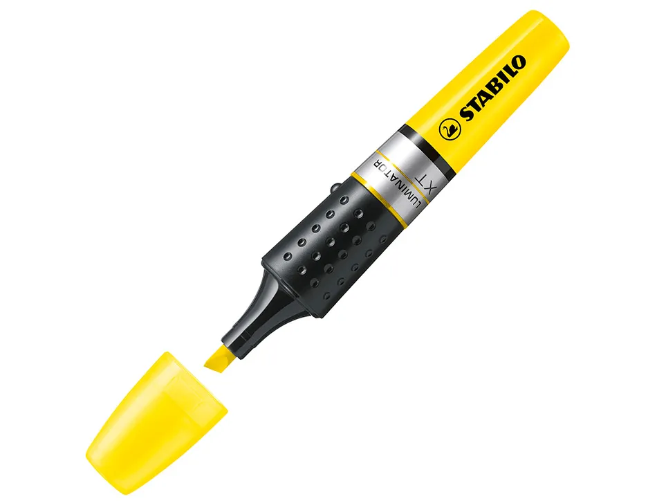 Surligneur stabilo luminator tracé 2/5mm encre liquide niveau visible base ergonomique coloris jaune