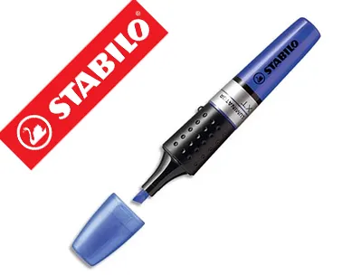 Surligneur stabilo luminator design futuriste forme fuselée corps transparent longue durée couleur bleu