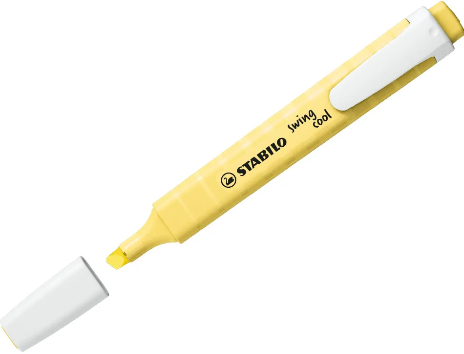 Surligneur stabilo swing cool pastel modèle de poche avec agrafe tracé 1/4mm coloris crème de jaune