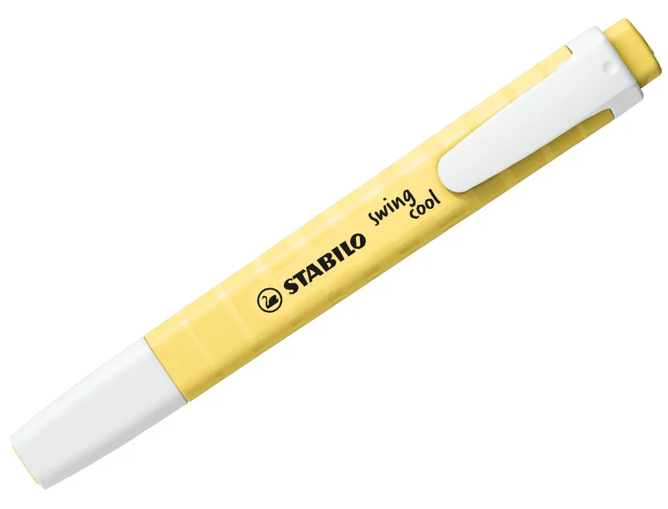 Surligneur stabilo swing cool pastel modèle de poche avec agrafe tracé 1/4mm coloris crème de jaune