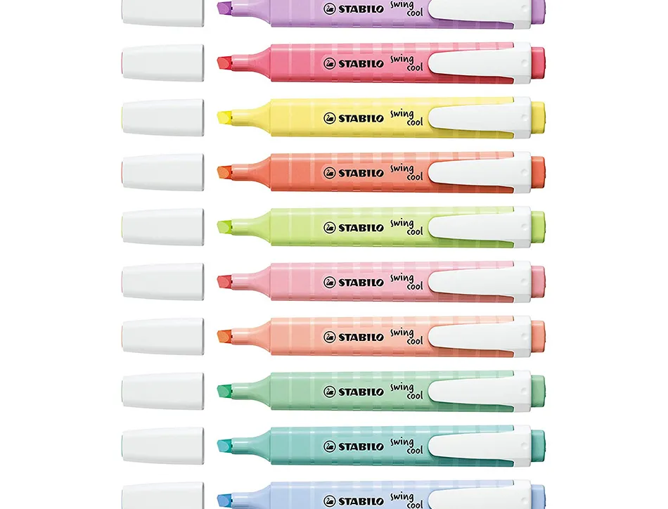 Surligneur stabilo swing cool pastel edition format stylo pointe biseautee trace 1/4mm pochette 8 unites