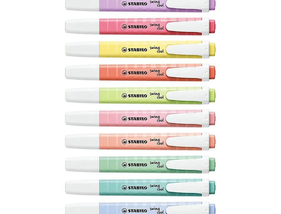 Surligneur stabilo swing cool pastel edition format stylo pointe biseautee trace 1/4mm pochette 8 unites