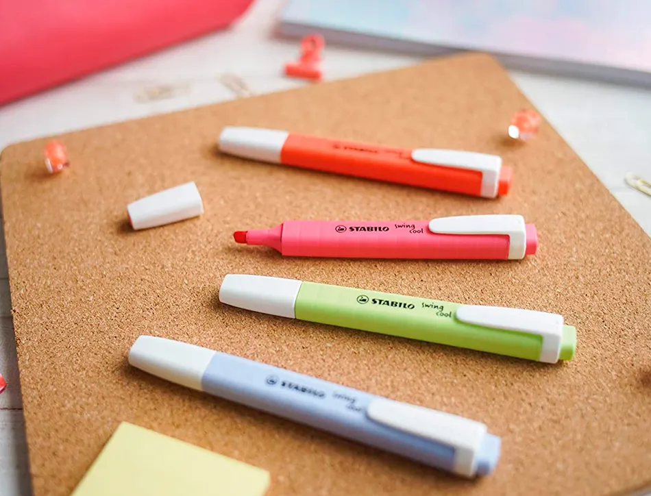 Surligneur stabilo swing cool pastel edition format stylo pointe biseautee trace 1/4mm pochette 8 unites