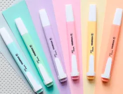 Surligneur stabilo swing cool pastel modèle de poche avec agrafe tracé 1/4mm pochette 6 coloris assortis