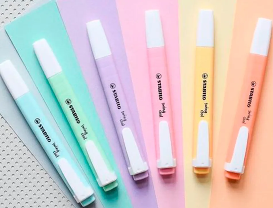Surligneur stabilo swing cool pastel modèle de poche avec agrafe tracé 1/4mm pochette 6 coloris assortis
