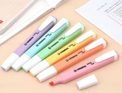 Surligneur stabilo swing cool pastel modèle de poche avec agrafe tracé 1/4mm pochette 6 coloris assortis