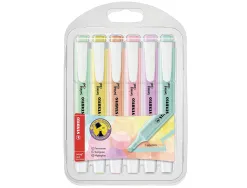 Surligneur stabilo swing cool pastel modèle de poche avec agrafe tracé 1/4mm pochette 6 coloris assortis