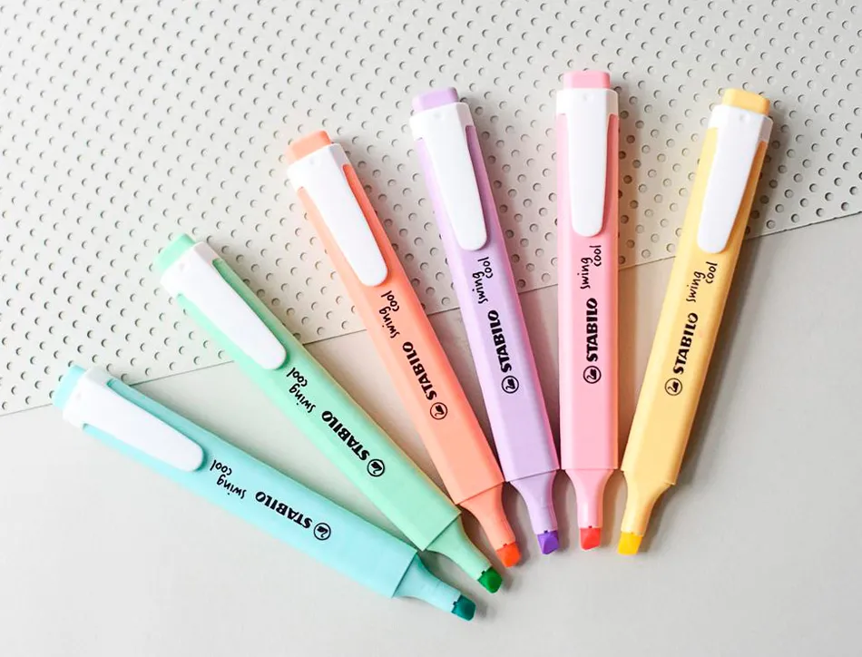 Surligneur stabilo swing cool pastel modèle de poche avec agrafe tracé 1/4mm pochette 6 coloris assortis