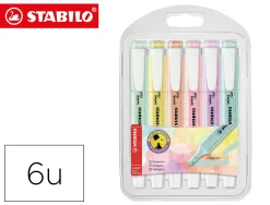 Surligneur stabilo swing cool pastel modèle de poche avec agrafe tracé 1/4mm pochette 6 coloris assortis