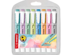 Surligneur stabilo swing cool pastel pointe biseautee trace 1/4mm coloris assortis etui carton 8 unites