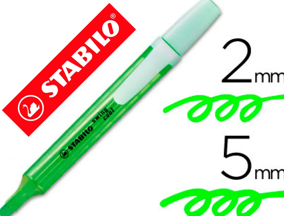 Surligneur stabilo swing cool modèle de poche avec agrafe tracé 1/3mm encre liquide pigmentée visible coloris vert