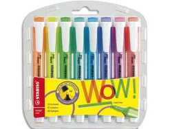 Surligneur stabilo swing cool modèle de poche avec agrafe tracé 1/3mm encre liquide pigmentée visible pochette 8 unités