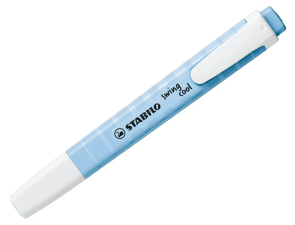 Surligneur stabilo swing cool pastel edition format stylo pointe biseautee trace 1/4mm clip coloris nuage de bleu