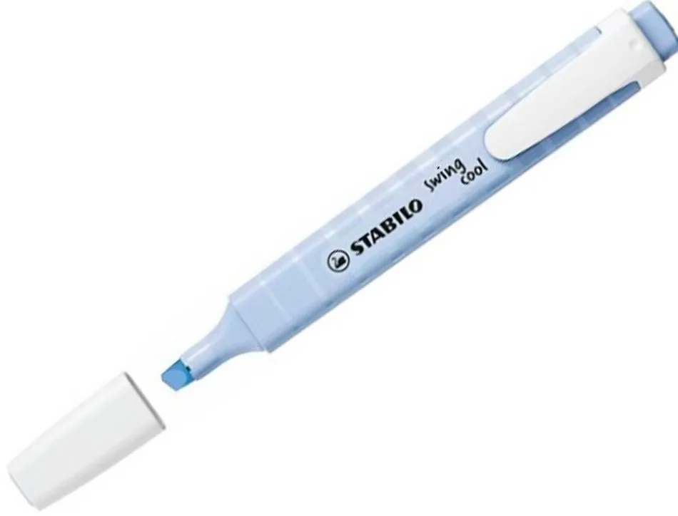 Surligneur stabilo swing cool pastel edition format stylo pointe biseautee trace 1/4mm clip coloris nuage de bleu