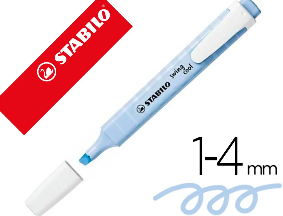 Surligneur stabilo swing cool pastel edition format stylo pointe biseautee trace 1/4mm clip coloris nuage de bleu