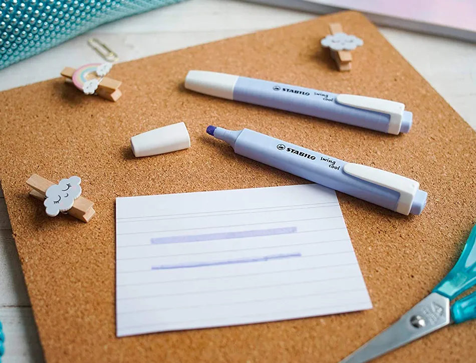Surligneur stabilo swing cool pastel edition format stylo pointe biseautee trace 1/4mm clip coloris nuage de bleu