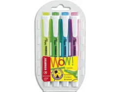 Surligneur stabilo swing cool modèle de poche avec agrafe tracé 1/3mm encre liquide pigmentée visible pochette 4 unités