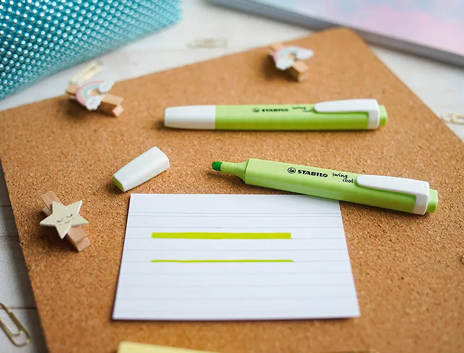 Surligneur stabilo swing cool pastel edition format stylo pointe biseautee trace 1/4mm clip coloris zeste de citron