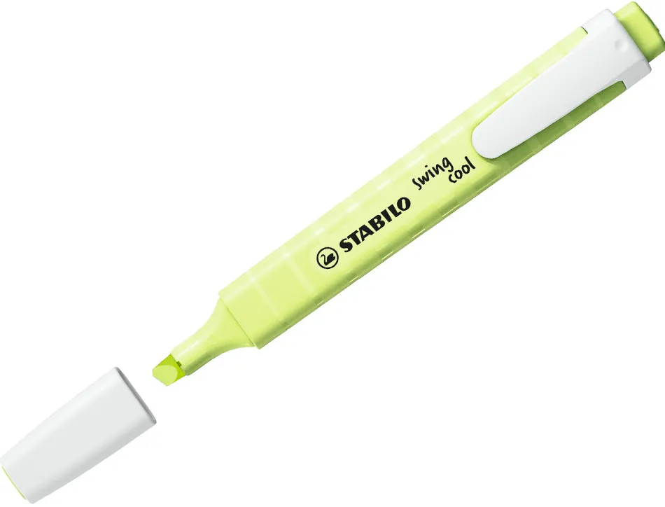 Surligneur stabilo swing cool pastel edition format stylo pointe biseautee trace 1/4mm clip coloris zeste de citron