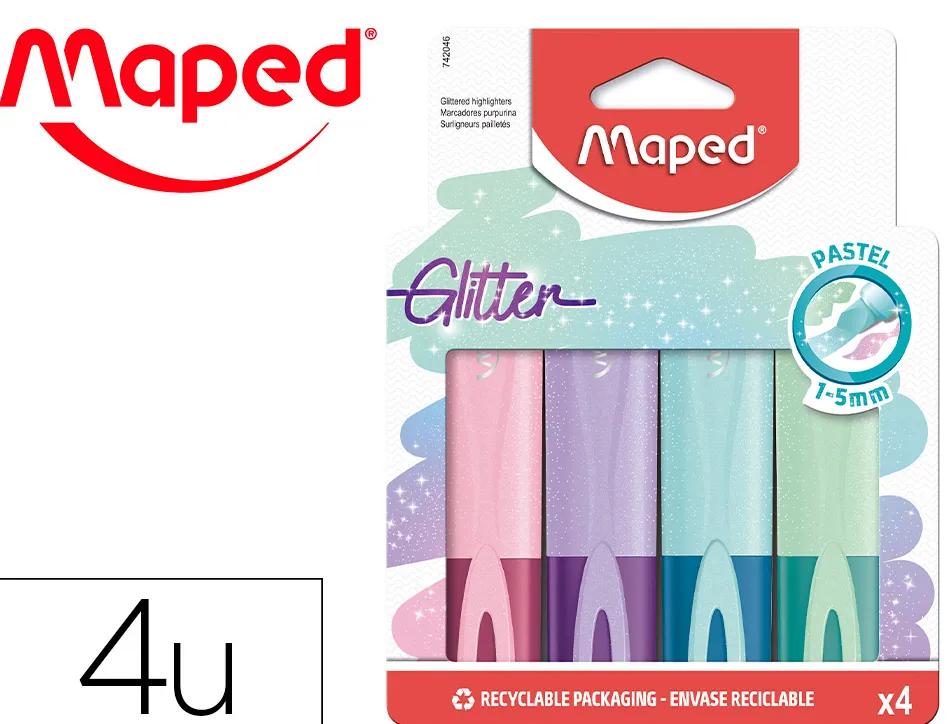 Surligneurs maped fluo'peps classic glitter pochette de 4