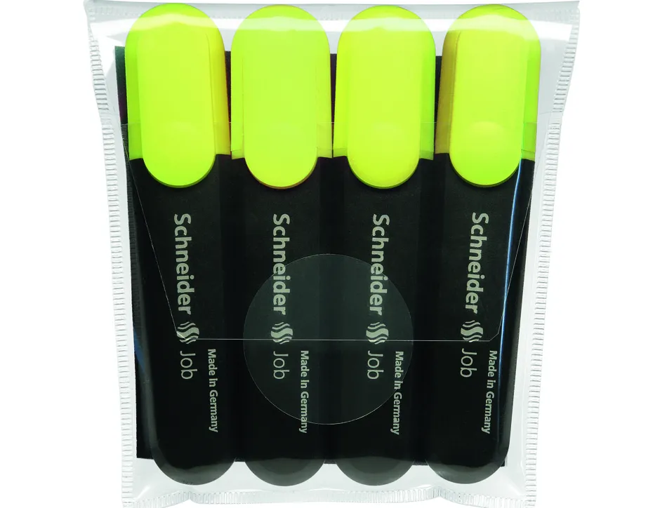 Surligneurs schneider job 150 pointe biseaut e 1 a 5 mm coloris jaune etui de 4 unites