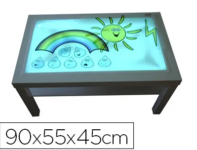 Table éclairage en bois de hêtre superficie méthacrylate blanc et lumières led 90x55x45cm