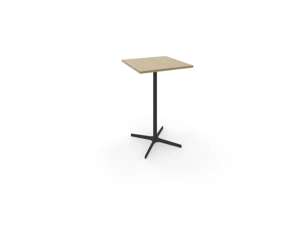 Table haute eol lucie plateau melamine epaisseur 2,5cm 70x70x104,5cm pied metal noir coloris chene naturel