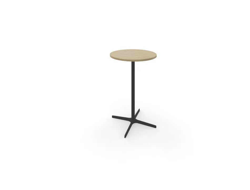 Table haute eol lucie plateau melamine epaisseur 2,5cm diam.70cm hauteur 104,5cm pied metal noir coloris chene
