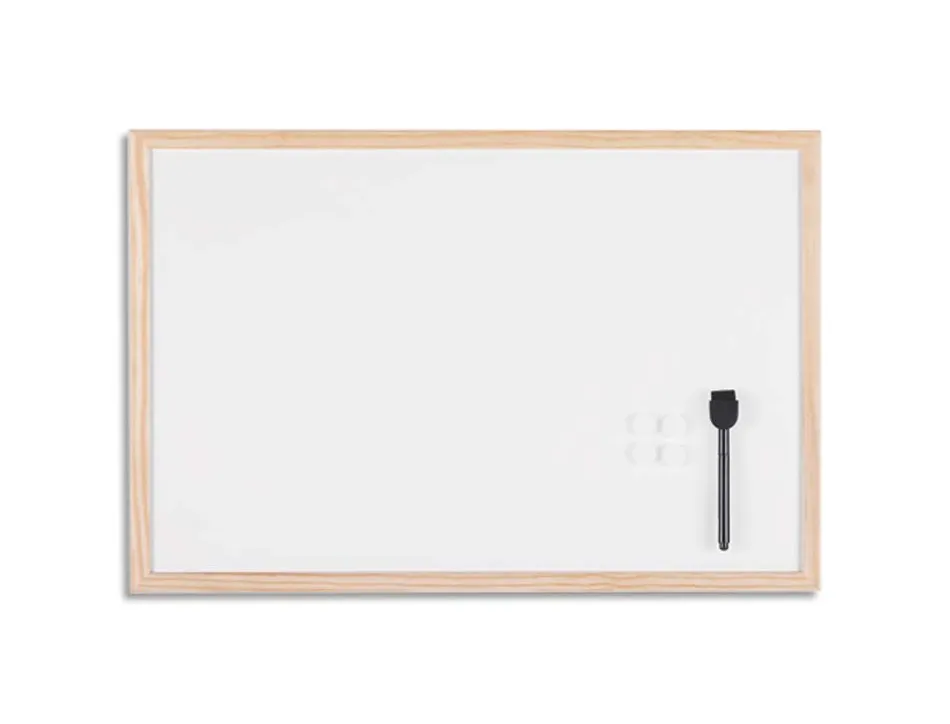 Tableau bi-office cadre bois magnétique 2 aimants 1 feutre noir système accrochage 40x60cm