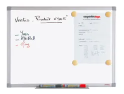 Tableau blanc juvénilia laqué magnétique usage fréquent auget plastique gris kit fixation inclus 100x150cm