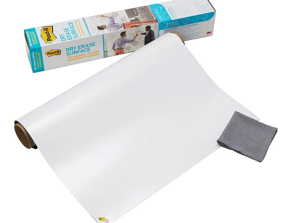 Tableau blanc post-it adhesif effacable en rouleau 1,219x1,829m