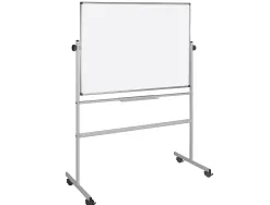 Tableau blanc q-connect à roulettes mélaminé double face pivotant cadre aluminium surface laquée ample auget 120x90cm