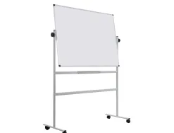 Tableau blanc q-connect à roulettes mélaminé double face pivotant cadre aluminium surface laquée ample auget 120x90cm