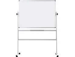 Tableau blanc q-connect à roulettes mélaminé double face pivotant cadre aluminium surface laquée ample auget 120x90cm