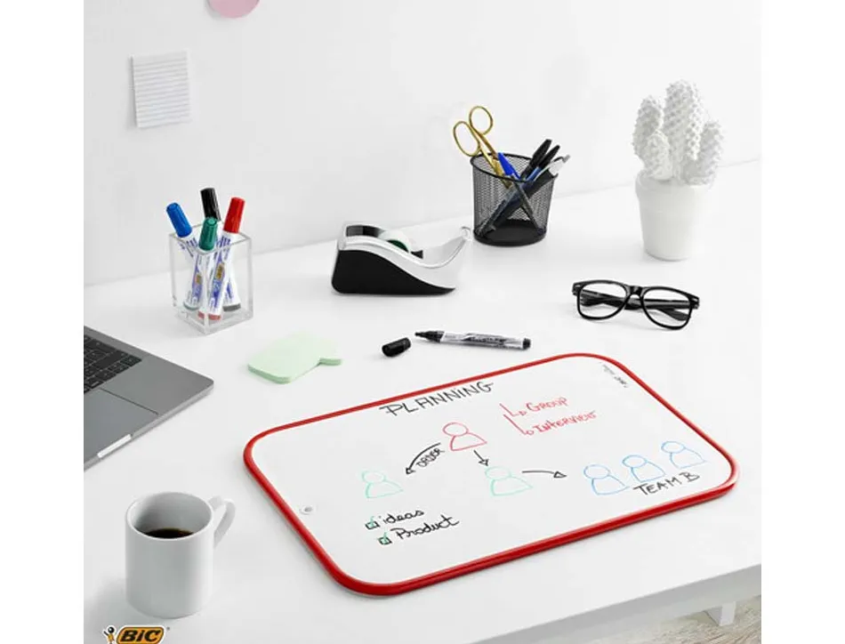 Tableau blanc velleda double face effaçable unie oeillet suspension livré sous pochette 60x90cm