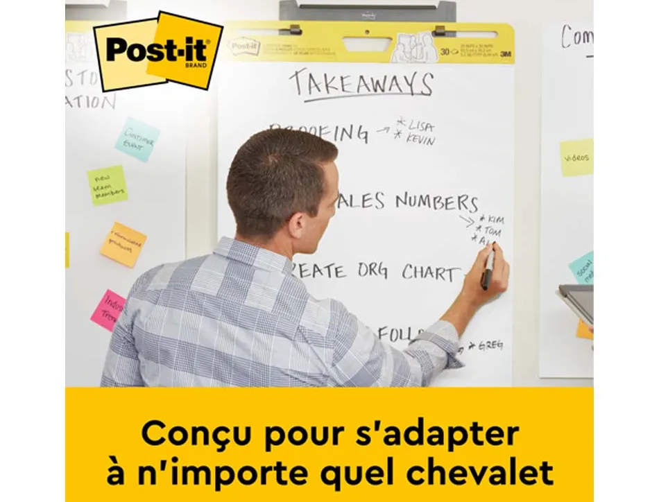 Tableau de reunion post-it easelpad bloc 20 feuilles blanches repositionnables 508x584mm