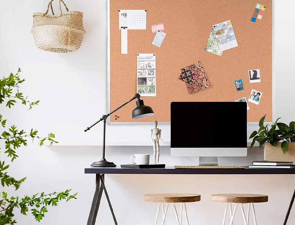Tableau liège q-connect mural cadre aluminium résistance humidité accessoires fixation mur 1mm épaisseur 120x90cm