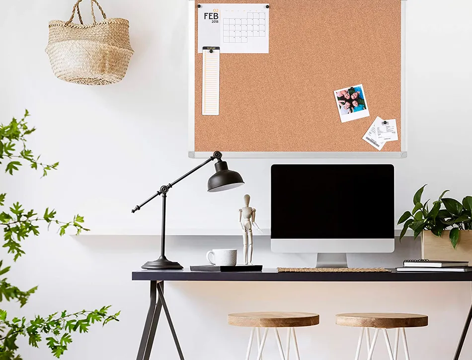Tableau liège q-connect mural cadre aluminium résistance humidité accessoires fixation mur 1mm épaisseur 90x60cm